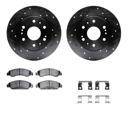 DYNAMIC FRICTION CO 8212-48026, Rotors-Drilled, Slotted-BLK w/Heavy Duty Brake Pads incl. Hardware, SLVGeospec Coat,  8212-48026